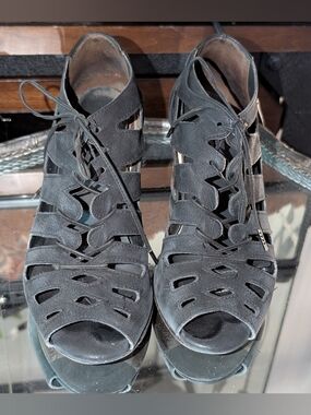 Paul Green Black Cutout Lace-Up Heels